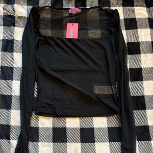 NWT EDIKTED Mesh Black Square Neck Long Sleeve Top